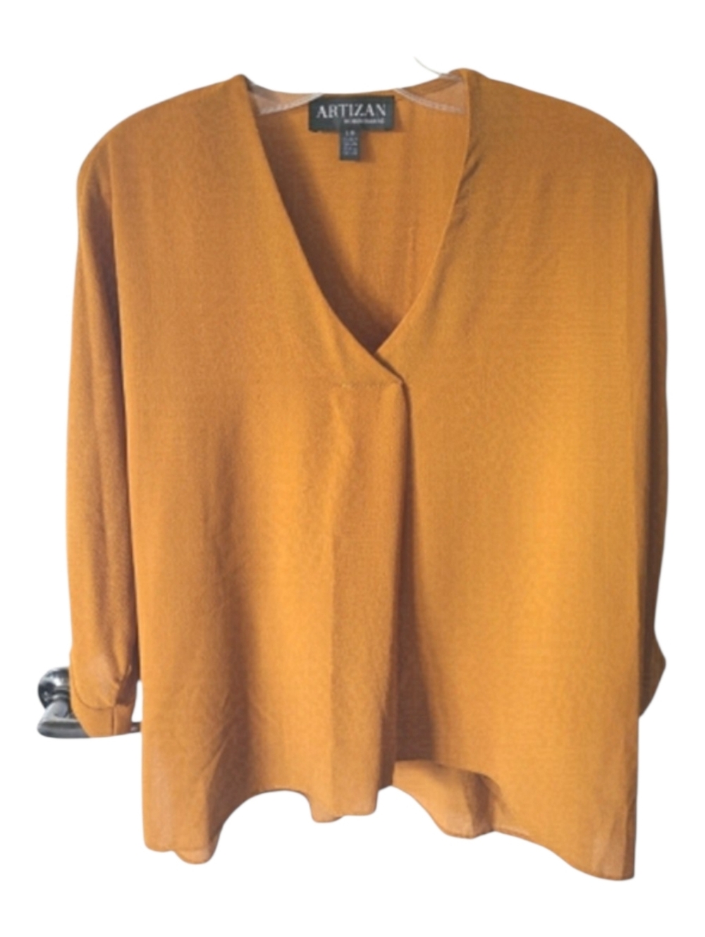 ARTIZAN BY ROBIN BARRE V Neck 3/4 Sleeve Flowy Camel Color Blouse Size Small